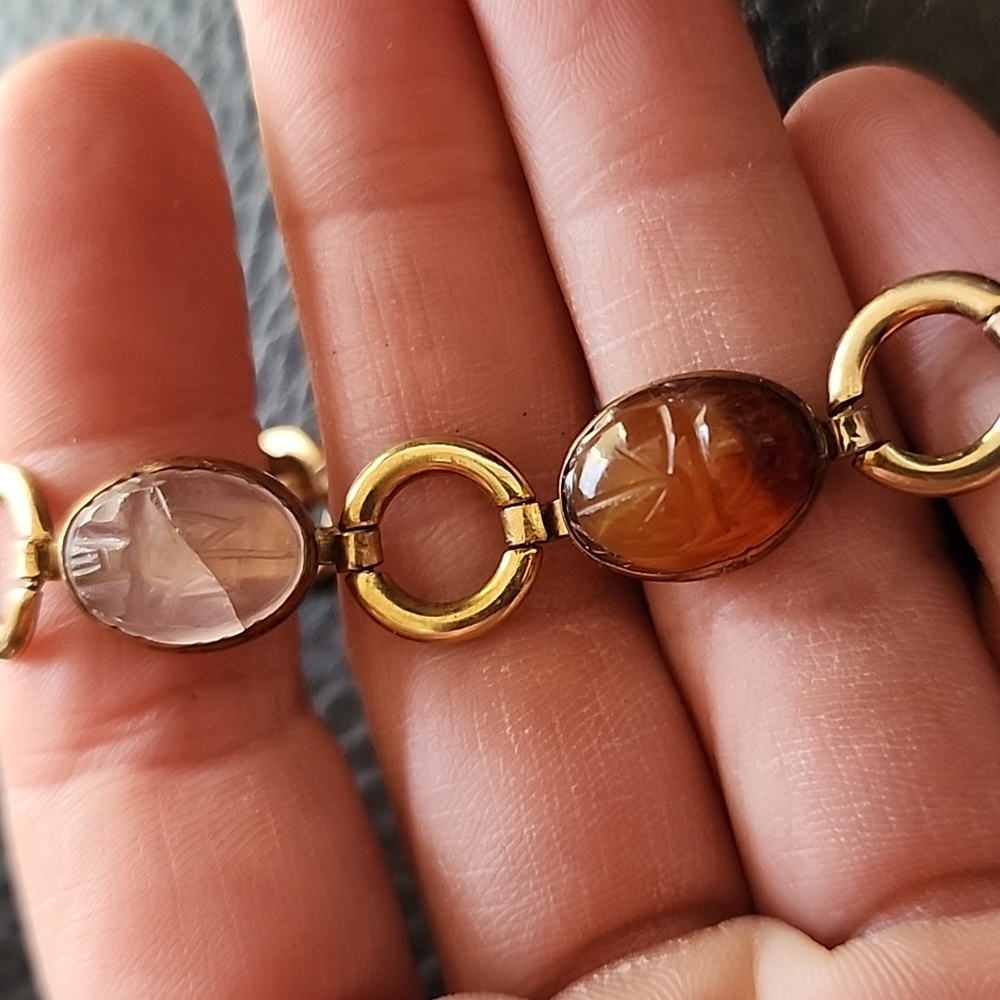 VTG Gold Filled Multi-Color Gemstone Scarab Bracelet